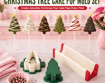 2 Inch Christmas Tree Cake Pop Mold Set | Christmas Tree Cake Pop Maker with Cutter, Press & 6-Inch Tray | Holiday Baking Mold