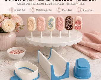3 Inch Stuffed Cakesicle Mold Set, Cake Pop Maker with Cutter, Press Tool and 6 Inch Tray