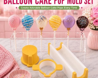 Balloon Cake Pop Mold Set | 2" Balloon Cake Pop Maker with Cutter, Press & 6-Slot Display Tray | Birthday Party Baking Mold