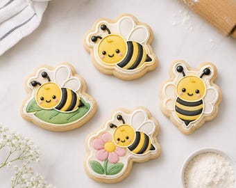 Bee Cookie Cutter Set | Bumble Bee Cookie Cutters | Spring Garden Cookie Stamp Set | Flower Bee Cookies | Baby Shower Birthday Baking