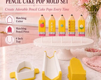 Pencil Cake Pop Mold Set with Cutter | Press Tool and 6 Inch Tray | Back to School Baking Tool | Teacher Appreciation Treats