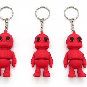 Articulated Steampunk Robot Keychain – 3D Printed Red Collectible Toy with Retro Sci-Fi Vibes