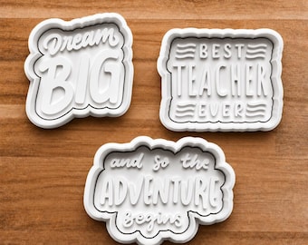 Inspirational Quote Cookie Cutter Set, Dream Big Best Teacher Ever And So The Adventure Begins, Fondant Cutter, Clay Cutter Stamp Set