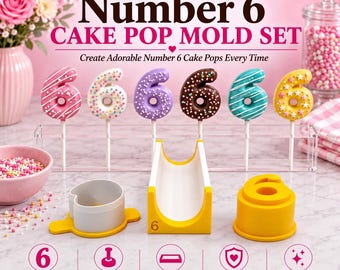 Number 6 Cake Pop Mold Set with Press, Cutter and 6 Inch Display Tray | 6th Birthday Cake Pop Maker | Custom Colors