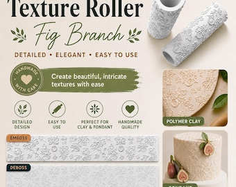 Fig Branch Texture Roller | Polymer Clay Roller | Fondant Embosser | Ceramic Clay Tool | Cookie Dough Texture Roller