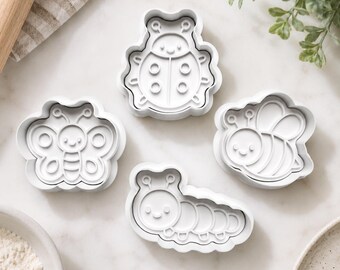 Bug Cookie Cutter Set | Butterfly Bee Ladybug Caterpillar Cookie Cutters | Spring Garden Cookie Stamp Set | Kids Baking Party Favor