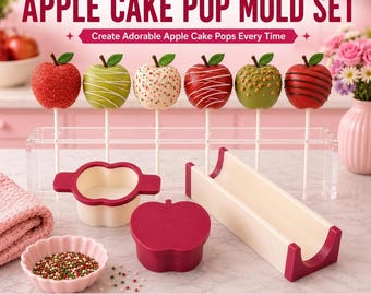 2 Inch Apple Cake Pop Mold Set with Cutter Press and 6-Inch Long Tray | Apple Cake Pop Maker | Baking Mold | Custom Colors