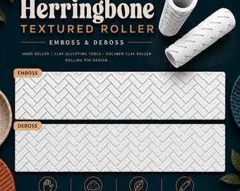 Herringbone Texture Roller | Emboss & Deboss Pattern | Polymer Clay Roller | Fondant Texture Tool | Cookie Dough Stamp