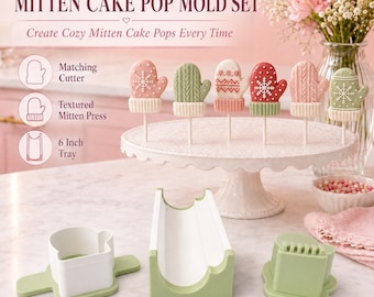 Mitten Cake Pop Mold Set with Cutter | Press Tool and 6 Inch Tray | Christmas Baking Tool for Winter Holiday Treats