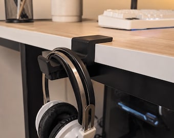 Adjustable Desk Headphone Holder, Clamp-On Headphone Hanger, Under Desk Headset Mount, Gaming Headset Organizer, 3D Printed Desk Accessory