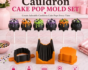 Cauldron Cake Pop Mold Set with Press, Cutter and 6 Inch Display Tray | Halloween Cake Pop Maker | Custom Colors