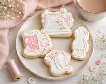 Sewing Cookie Cutter Set | Vintage Sewing Machine Dress Form Thread Spool Scissors Cookie Stamps | Quilter Gift | Sewing Theme Cookies