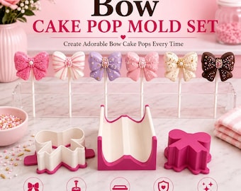 Ribbon Bow Cake Pop Mold Set | Bow Cake Pop Maker | Cake Pop Cutter | Cake Pop Press | 6 Inch Display Tray | Birthday Baking Tool