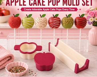 2 Inch Apple Cake Pop Mold Set with Cutter Press and 6-Inch Long Tray | Apple Cake Pop Maker | Baking Mold | Custom Colors