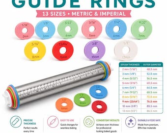 Rolling Pin Guide Rings Version 2 | Dough Thickness Spacer Guides | Metric & Imperial Baking Rings | Fondant Cookie Dough Tools