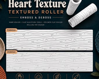 Whimsical Hearts Texture Roller | Emboss & Deboss Pattern | Polymer Clay Tool | Fondant Roller | Heart Texture Stamp