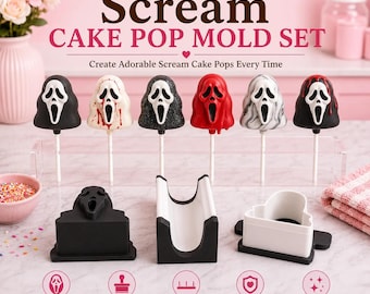 Scream Cake Pop Mold Set with Press, Cutter and 6-Inch Display Tray | Halloween Cake Pop Maker | Custom Colors
