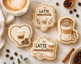 Latte Macchiato Cookie Cutter Set | Coffee Cookie Cutters with Stamp | Barista Theme Cookies | Coffee Lover Gift | Cafe Baking Decor