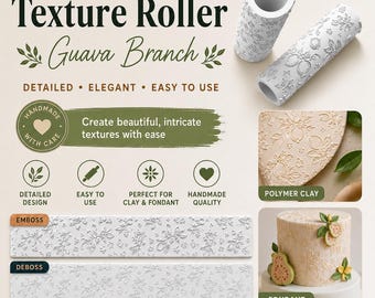 Guava Branch Texture Roller | Polymer Clay Roller | Fondant Embosser | Ceramic Clay Tool | Cookie Dough Texture Roller