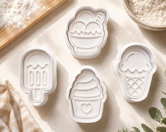 Ice Cream Cookie Cutter Set | Summer Dessert Cookie Cutters | Popsicle, Ice Cream Cone, Sundae & Cupcake Shapes | Sweet Treat Baking Set