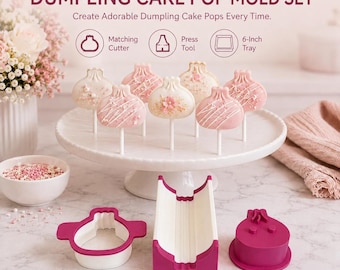Dumpling Cake Pop Mold Set, Custom Color Cake Pop Maker with Cutter, Press Tool and 6-Inch Display Tray