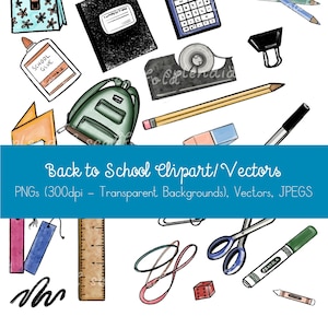 Terug naar school clipart, school PNG bundel, school clipart bundel, digitale download school clipart, school levert vectoren