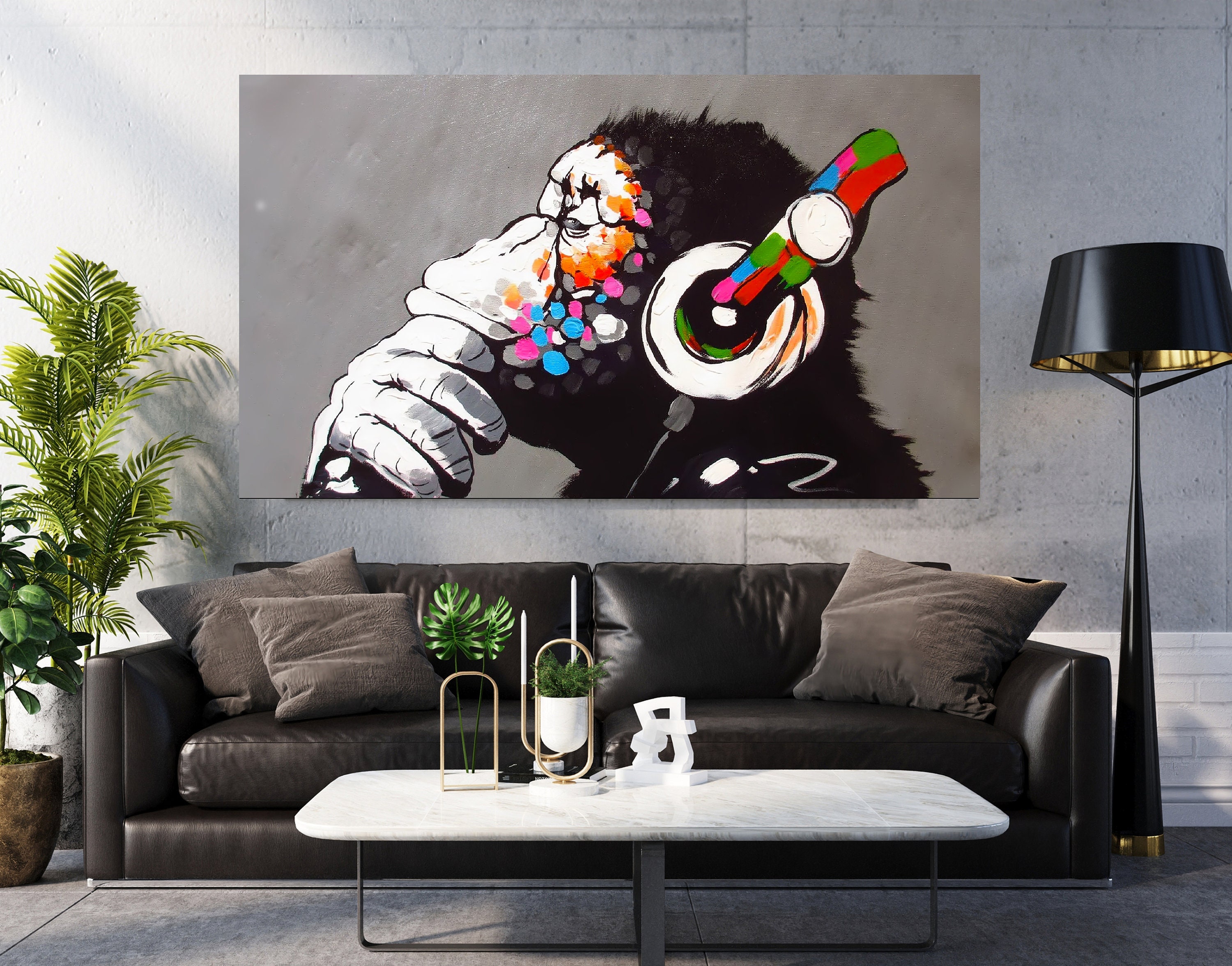  Monkey Room Wall Pictures Set of 4 Banksy Pop Art Paintings  12x12inch Canvas Funny Gorilla Animal Wall Art Modern Artwork Home Decor  for Living Room Art Work for Home Walls Framed
