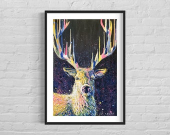 Irish stag art print | colourful Irish mythology stag poster | colourful stag illustration | stag antler wall art | red deer stag home decor