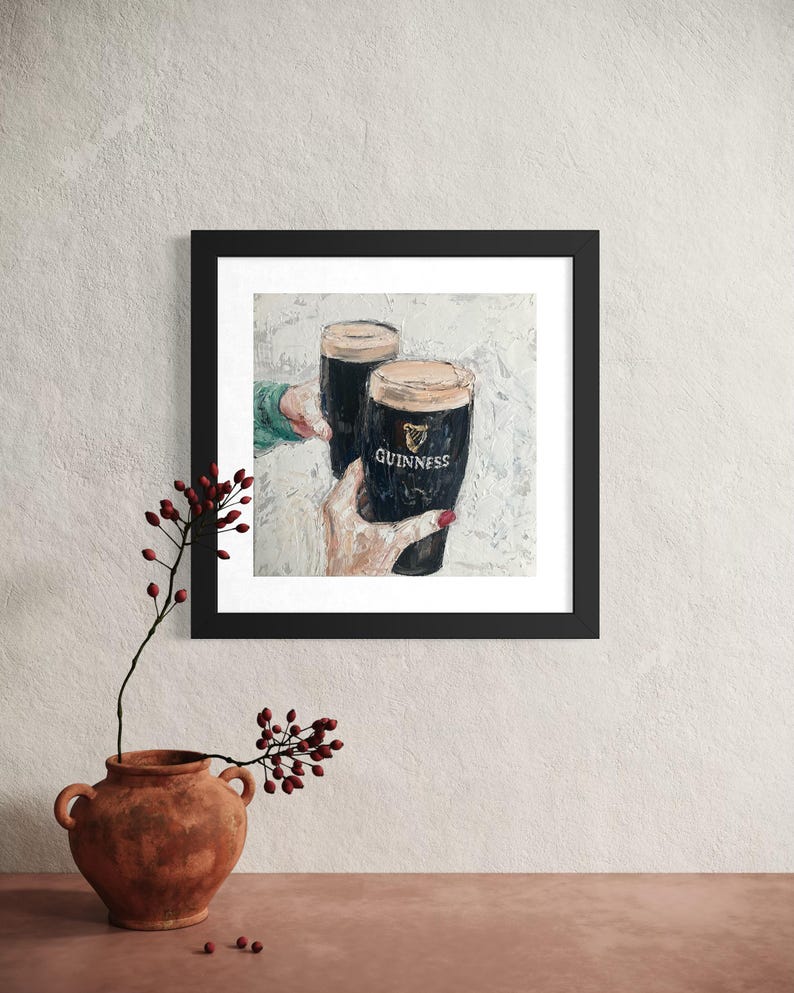 Guinness print - cheers art print - Sláinte art print - Irish bar art - Irish pub print- couple love print - celebration friendship print image 2