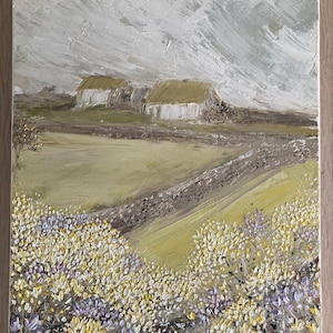 Original Irish landscape cottage painting- Irish oil on canvas painting - Irish countryside art - Irish wall decor - Irish village painting