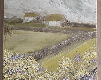 Original Irish Cottage Oil Painting – Rustic Landscape Art