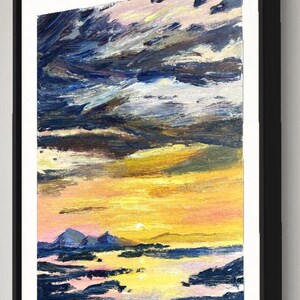 Impresión de pintura al óleo de puesta de sol en la playa costera con paisaje irlandés - Póster de arte de pared con paisaje irlandés - Decoración del hogar de Clew Bay Mayo - Arte de paisaje irlandés