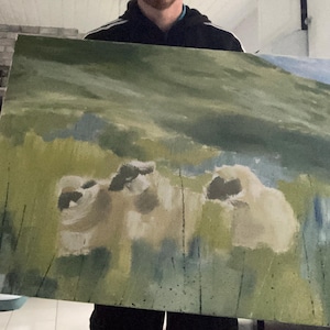 Donegal Sheep Oil Painting – Colorful Irish Landscape Art on Canvas