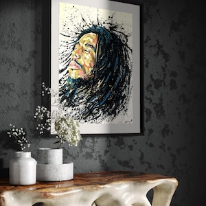Portrait coloré de Bob Marley - Bob Marley vibrant - impression affiche de Bob Marley - décoration murale Bob Marley - art Bob Marley - peinture Bob Marley