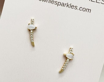 Minimalist Gold Earrings • Opal Diamond Earrings • Everyday Luxury Earrings •  Anniversary Gift • Perfect Bridesmaid Gift • Wedding Jewelry