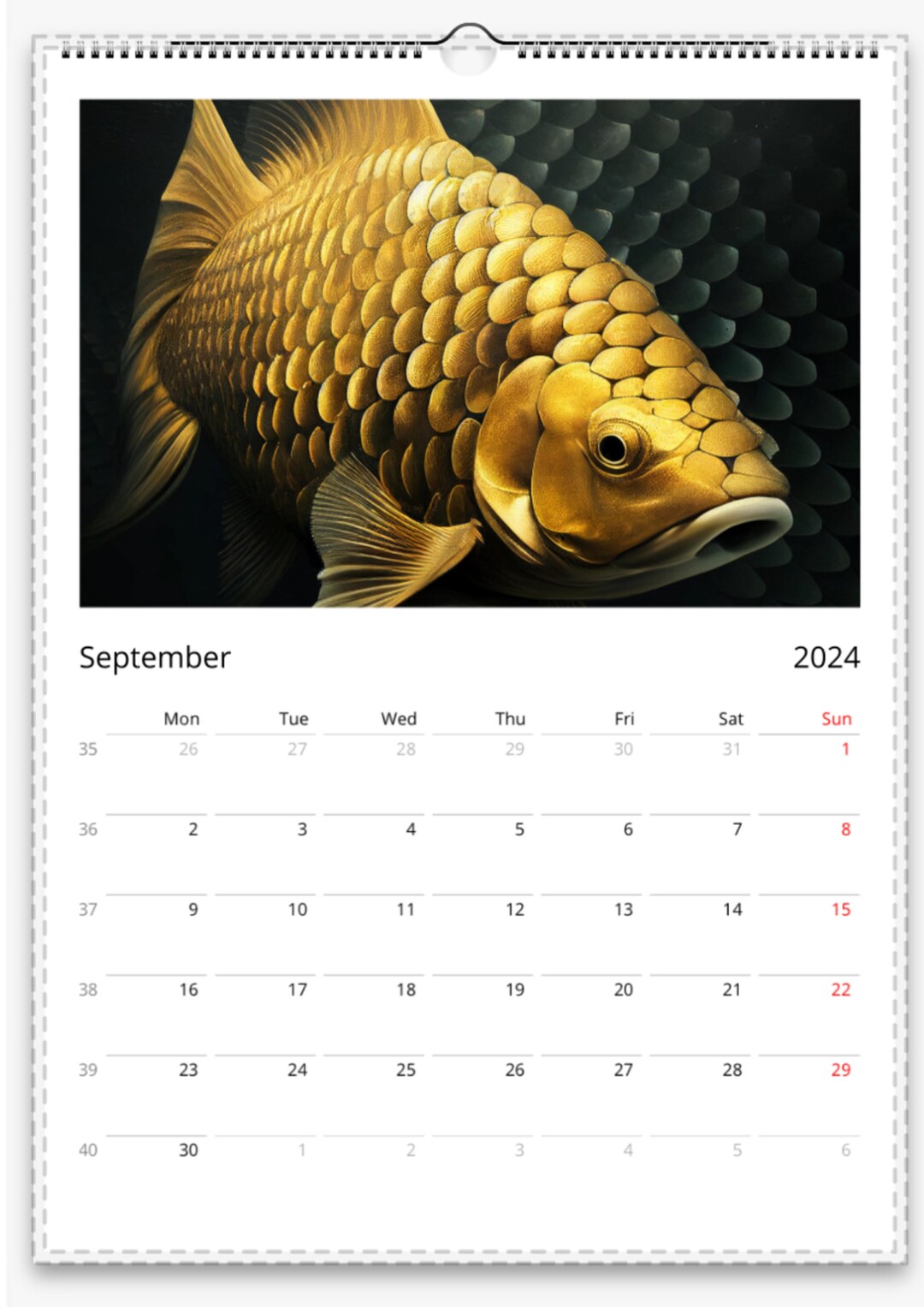 Carp Art Wall Calendar 2024 Perfect Gift for Fishing Enthusiasts Etsy