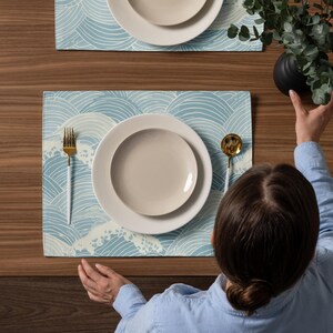 Seigaiha-placematset | Tafeldecor Japans golfpatroon | Set van 4 Ocean Wave-placemats | Japandi minimalistisch dinerdecoratie cadeau