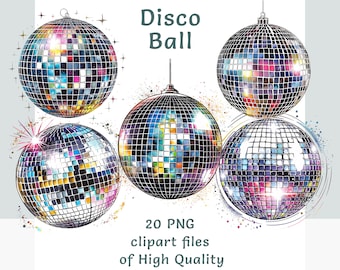 Disco Ball Clipart | 20 Sparkling PNG | Retro Party & Dance Floor Decor | Glitter Mirror Ball Digital Download for Sublimation Prints