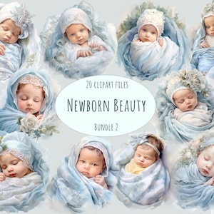 Aquarel pasgeboren clipart, 20 hoge kwaliteit png-bestanden, babyshower clipart kwekerij clipart digitale stickers transparante achtergrond printables