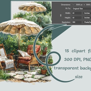 Victorian Garden Umbrella Clipart: 15 Watercolor Elegant PNG, Shade Designs for Commercial Use, Perfect for Invitations & Home Decor Crafts image 4