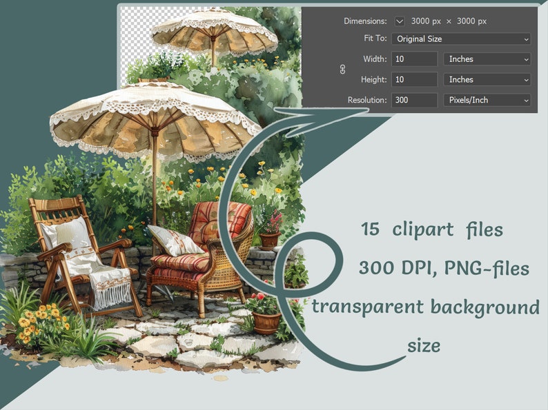 Victorian Garden Umbrella Clipart: 15 Watercolor Elegant PNG, Shade Designs for Commercial Use, Perfect for Invitations & Home Decor Crafts image 4