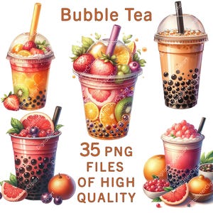 Imágenes prediseñadas de té de burbujas / 35 archivos PNG / Imágenes prediseñadas de bebida de acuarela / Uso comercial / Imágenes prediseñadas de menú / Pegatinas de cafetería / Imprimibles de leche Boba