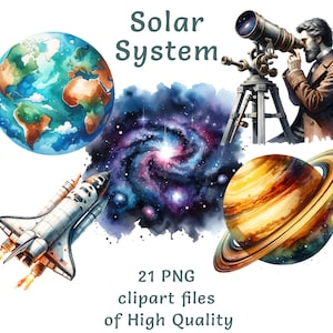 宇宙クリップアート | 21 銀河と惑星 PNG | 天文学、ロケット、太陽系、宇宙飛行士、宇宙、STEM 科学アート昇華デジタルプリント