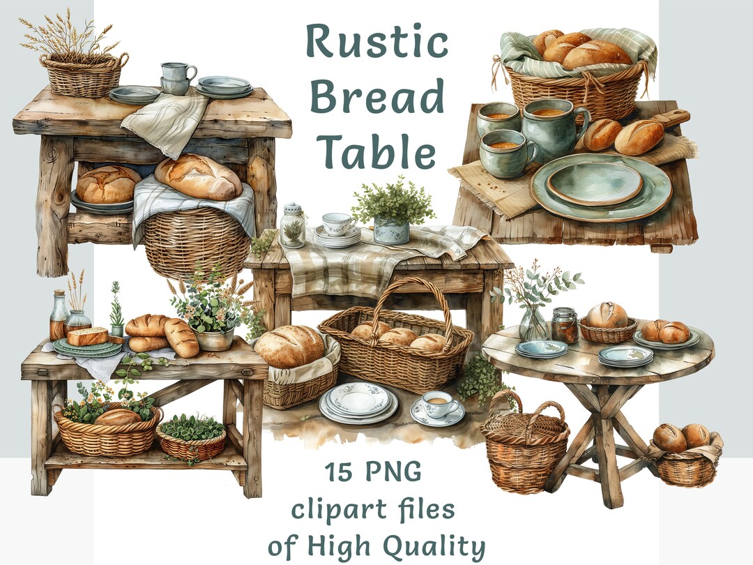 Rustic Bread Table Rustic Bread Table Clipart PNG Bakery Table Illustration Farmhouse ...