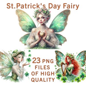 Clipart fata / Clipart San Patrizio / 23 file PNG / Adesivi mistici ad acquerello / Uso commerciale / Tema irlandese / Clipart verde