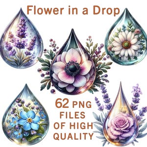 Paquete de imágenes prediseñadas florales, pegatinas de gotas de acuarela, paquete imprimible de flores para uso comercial, paquete de rosas para sublimación, PNG de resina epoxi