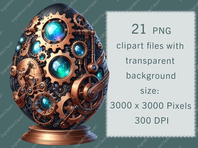 Steampunk Easter Eggs Clipart | 21 PNG | Vintage Metal | Gear Egg ...