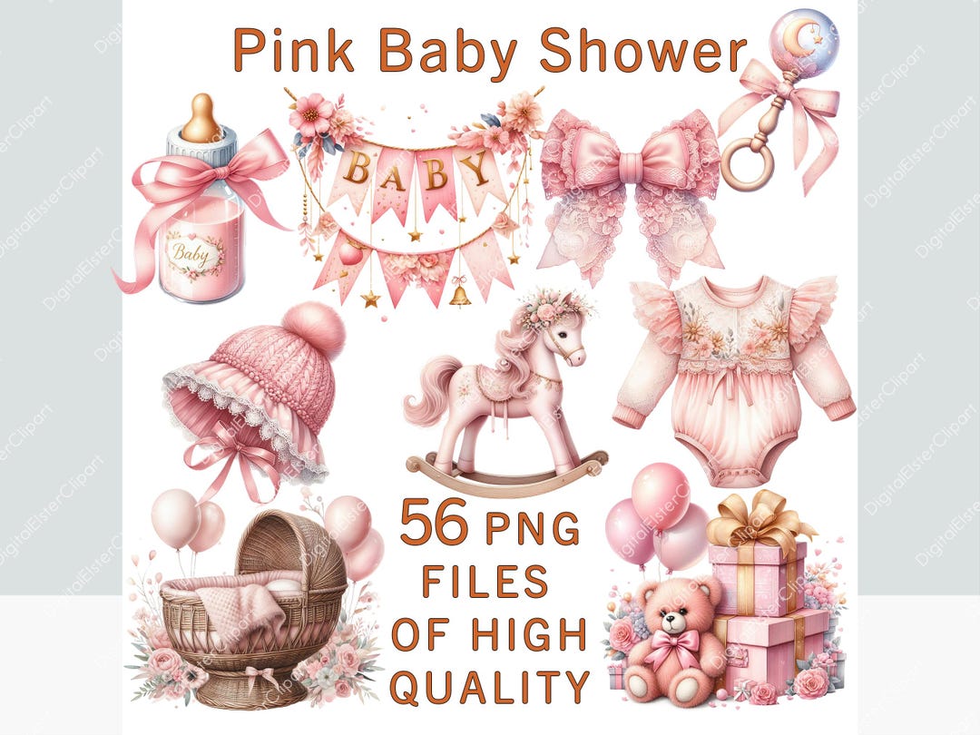 Baby Shower Clipart | 55 PNG | Watercolor Girl Stickers | Nursery Decor ...