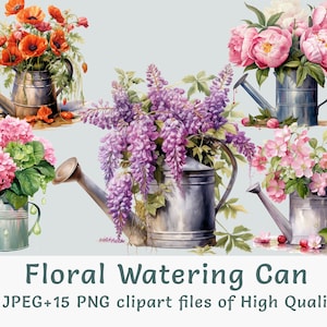 Clipart Arrosoir | 15 PNG et JPEG | Clipart floral aquarelle | Utilisation commerciale | Corragecore clipart | Imprimables de jardinage Art vintage