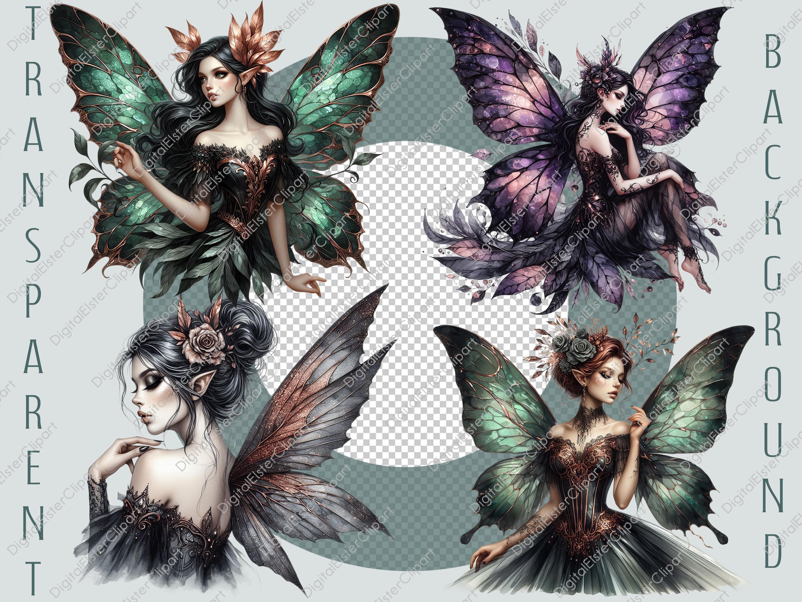 Dark Fairy Clipart Bundle, Watercolor Gothic Clipart, Commercial Use ...